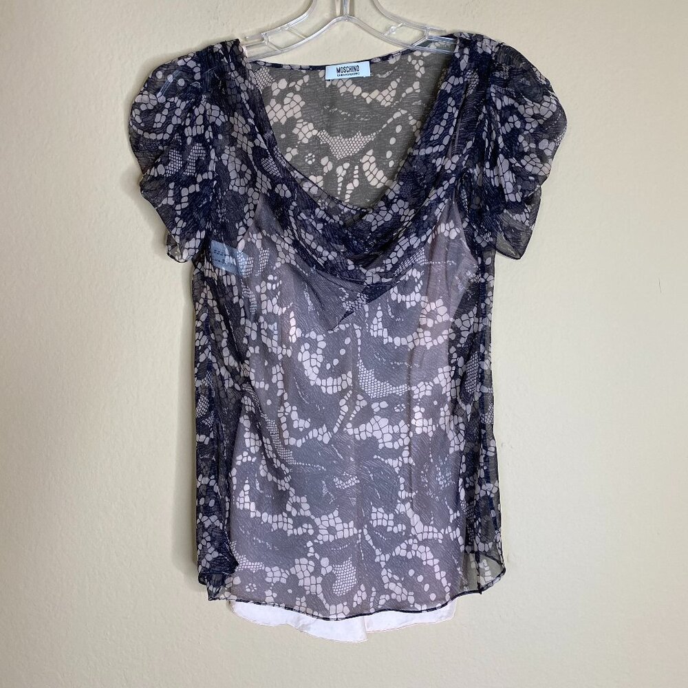 moschino cheap and chic sheer short sleeve 2 piece blouse